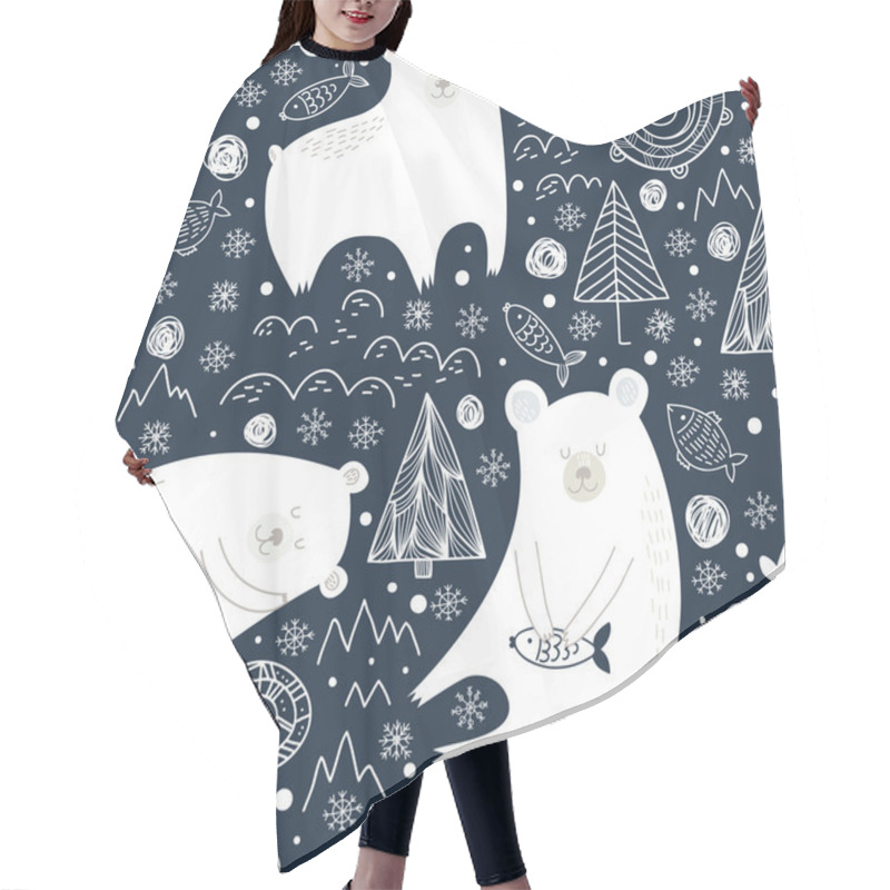 Personality  Seamless Pattern With Cute Polar Bears Hair Cutting Cape