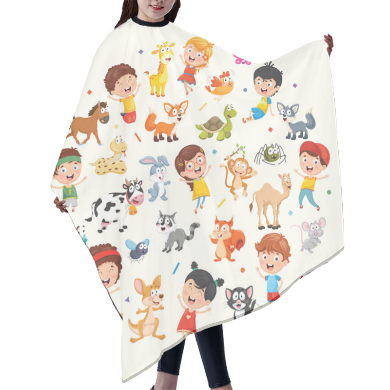 Personality  Vector Collection Of Kids And Animals Illustration Hair Cutting Cape