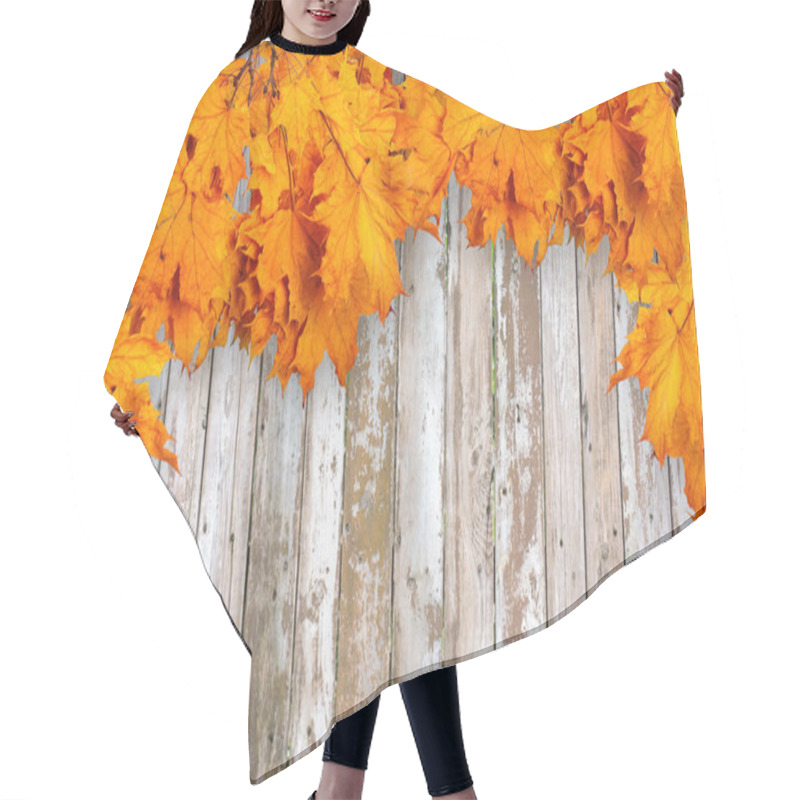 Personality  Autumn Leaves On Old Wooden Fence Hair Cutting Cape