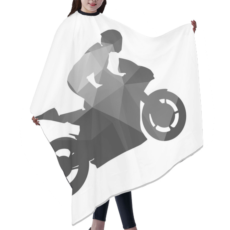 Personality  Motorcycle Racer. Celebration, Winner. Abstract Geometric Silhou Hair Cutting Cape