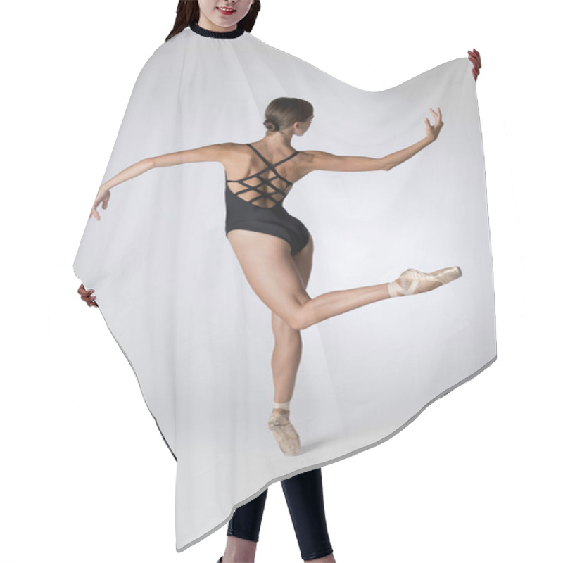 Personality  Back View Of Dancing Ballerina Wearing Black Criss-Cross Back Le Hair Cutting Cape