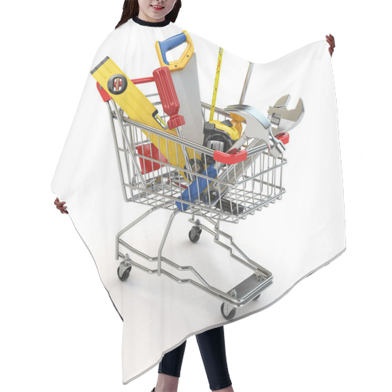 Personality  E-commerce. Tools And Shopping Cart. Hair Cutting Cape