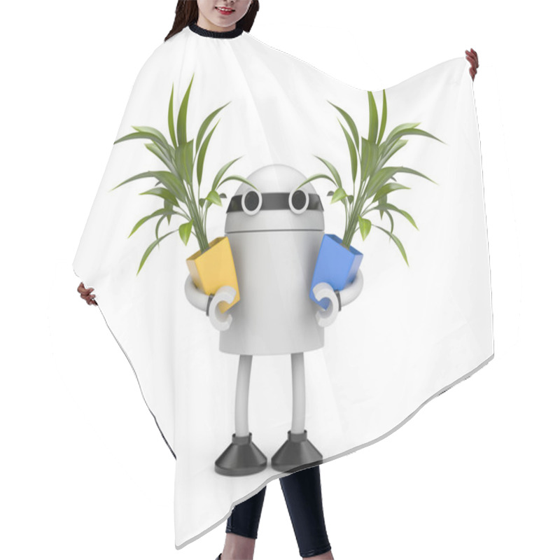 Personality  Robot Holding Pots With Flowers Hair Cutting Cape