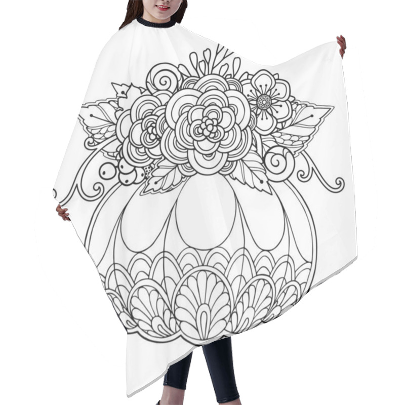 Personality  Vector Autumn Floral Pumpkin Arrangement In Doodle Style Hair Cutting Cape