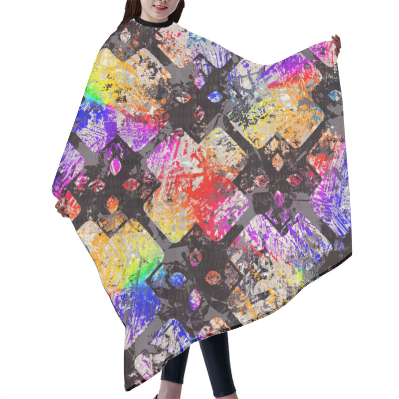 Personality  Seamless Vibrant Rainbow Painted Texture. Bold Psychedelic Neon Artistic Background. Washed Crayon Scribble Imperfect Brush Stroke Pattern. Funky Colorful Camo Abstract. Fun Art All Over Print Hair Cutting Cape