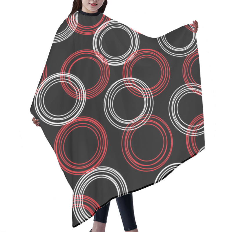 Personality  Abstract Seamless Pattern Of Groups Of Eccentric Circles In Red And White On A Black Background For Prints On Fabric Or Clothing And For Wall Decoration Hair Cutting Cape