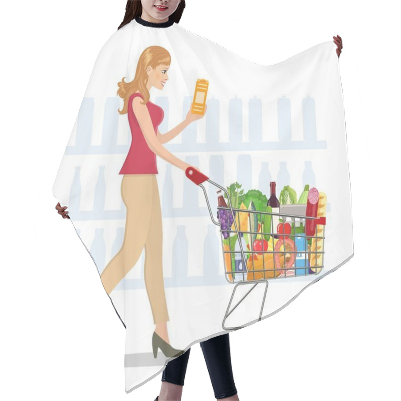 Personality  Young Woman Shopping For Groceries Hair Cutting Cape