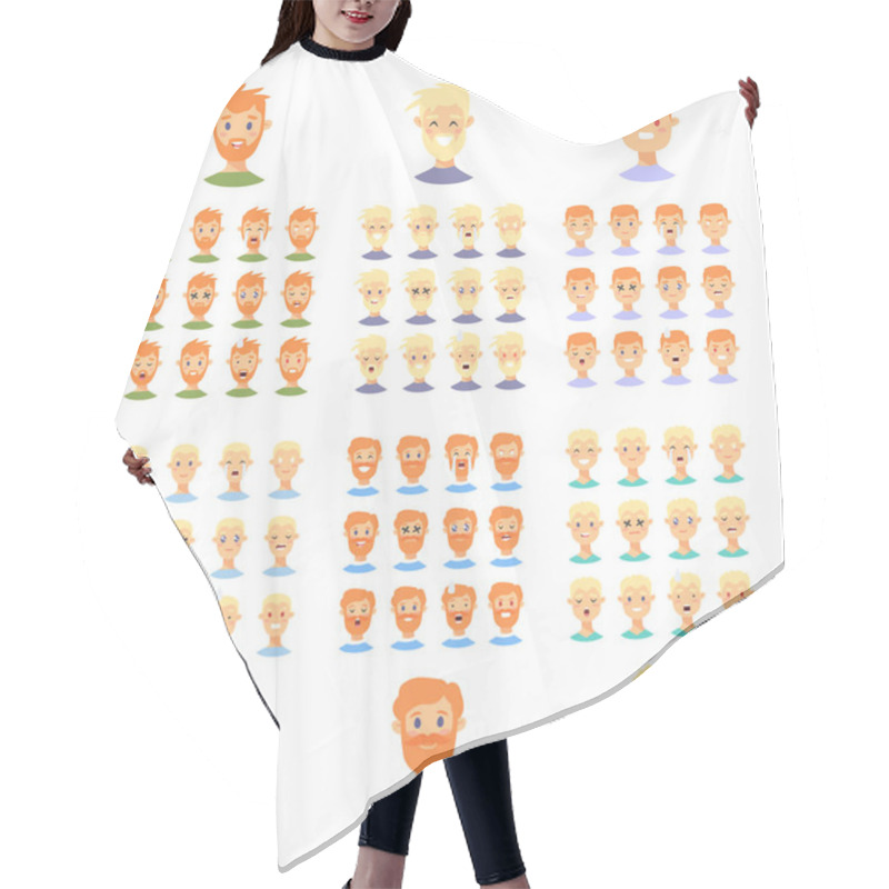 Personality  Set Of Male Emoji Characters. Cartoon Style Emotion Icons. Isola Hair Cutting Cape