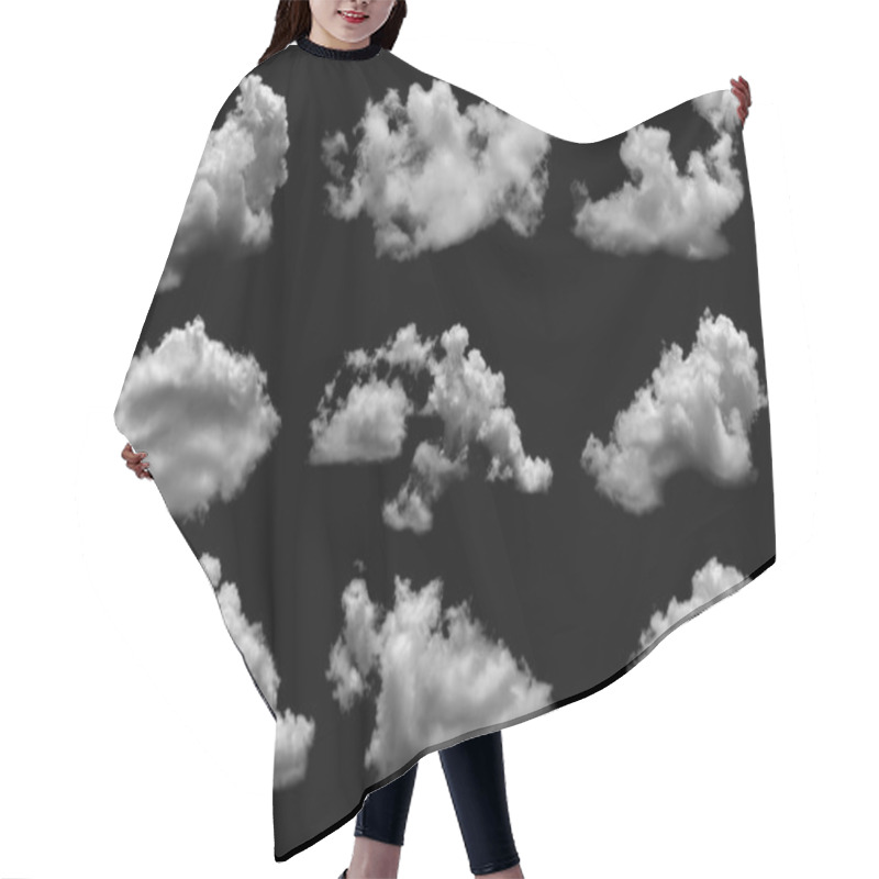 Personality  Separate White Clouds On A Black Background Have Real Clouds. White Cloud Isolated On A Black Background Realistic Cloud. White Fluffy Cumulus Cloud Isolated Cutout On Black Background Hair Cutting Cape