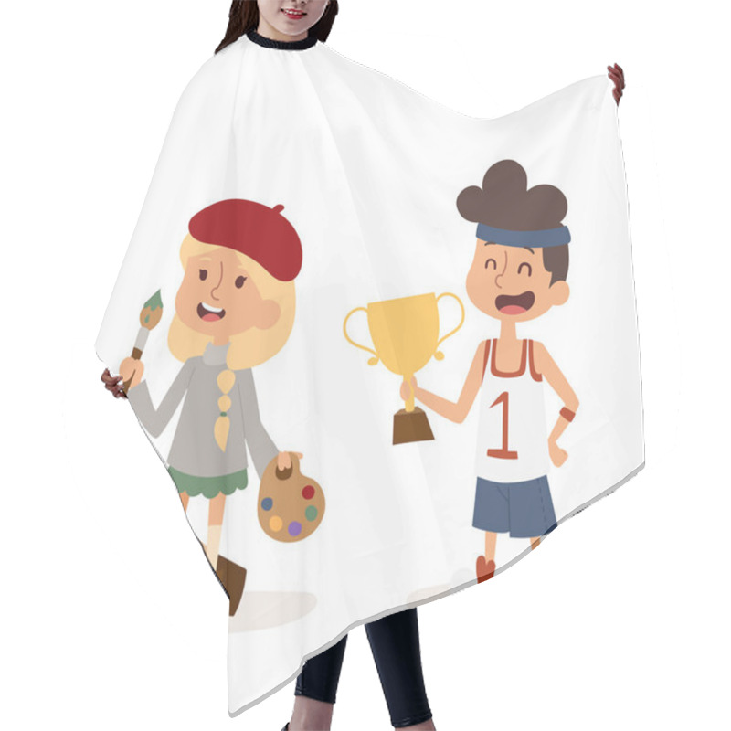 Personality  Cartoon Profession Kids Children Vector Set Illustration Person Childhood Painter Sportsman Uniform Worker Character Hair Cutting Cape