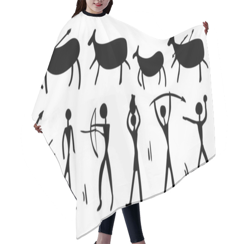 Personality  A Set Of Cave Paintings Depicting People And Animals. Vector Illustration. Hair Cutting Cape