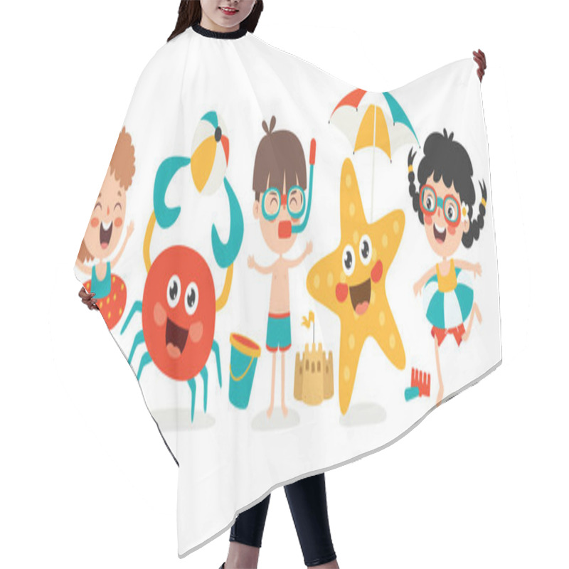 Personality  Flat Summer Banner With Cartoon Character Hair Cutting Cape