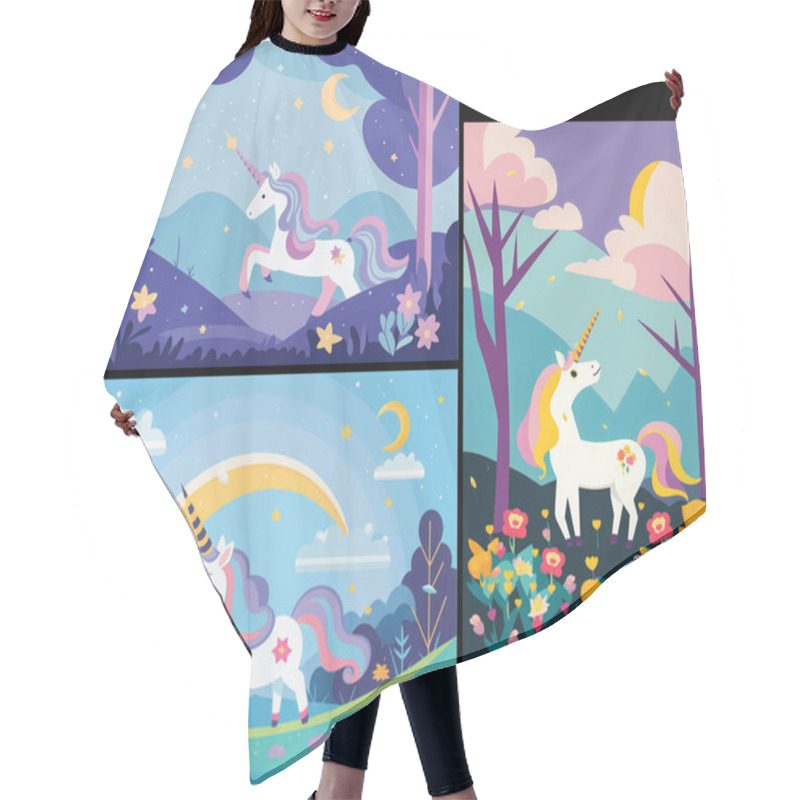 Personality  Get Lost In A Magical World With This Adorable Vector Illustration Collection Of A Unicorn In A Beautiful Nature Background - Perfect For Adding Whimsy And Enchantment To Your Projects Hair Cutting Cape