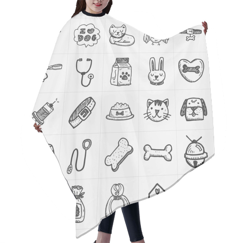 Personality  Doodle Pet Icons Set Hair Cutting Cape