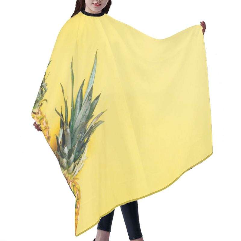 Personality  Top View Of Fresh Tasty Pineapples On Yellow Background Hair Cutting Cape