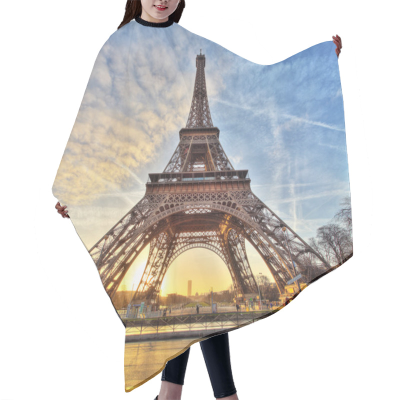 Personality  Wide Shot Of Eiffel Tower With Dramatic Sky, Paris, France Hair Cutting Cape