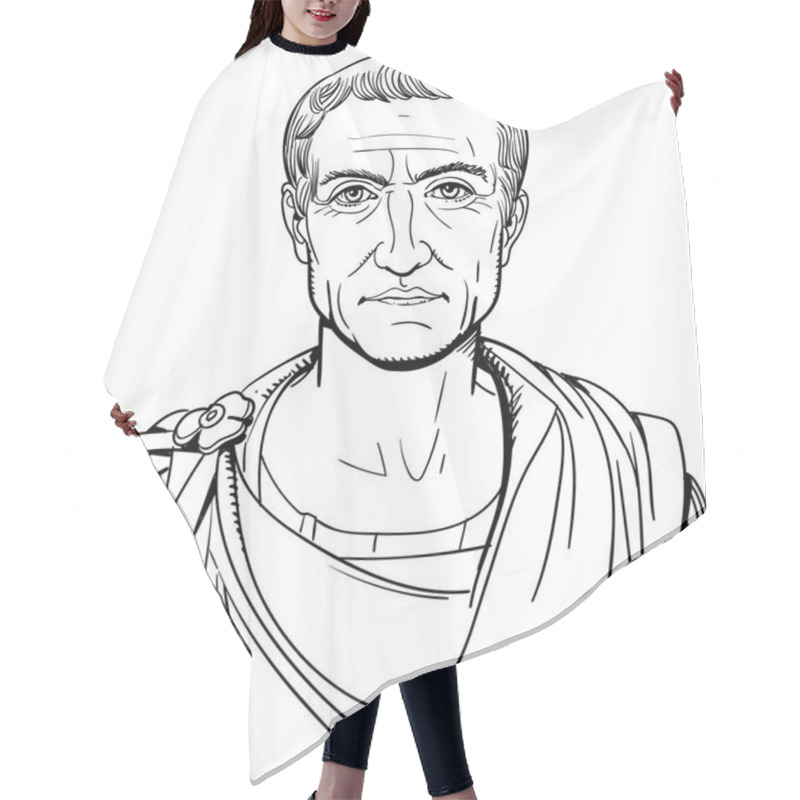 Personality  Roman Emperor Julius Caesar Portrait In Line Art Illustration. Hair Cutting Cape