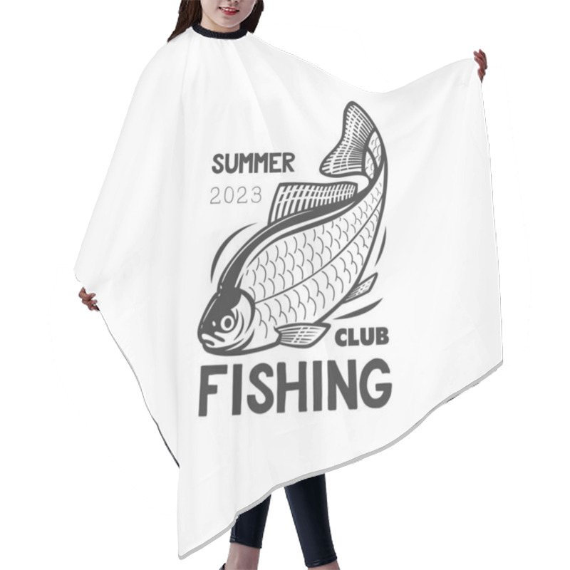 Personality  Monochrome Illustration With A Fish Logo For Design On A Fishing Theme. Hair Cutting Cape