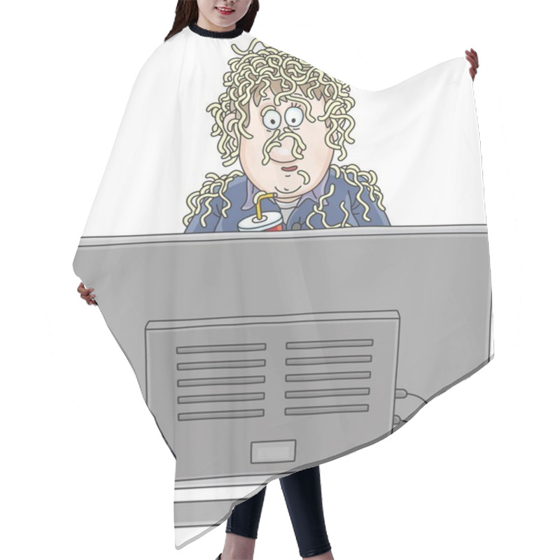 Personality  Noodles On Ears Of A TV Viewer Watching A Program With Fake News, A Vector Illustration In Funny Cartoon Style Hair Cutting Cape