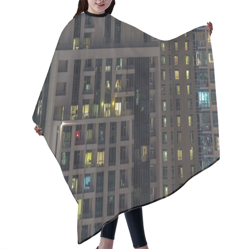 Personality  Windows Of The Multi-storey Building With Lighting Inside And Moving People In Apartments Timelapse. Hair Cutting Cape