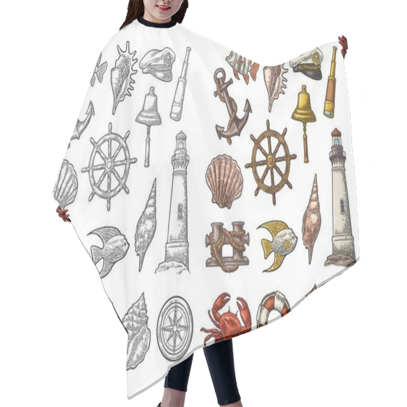 Personality  Anchor, Wheel, Bollard, Hat, Compass Rose, Shell, Crab, Lighthouse Engraving Hair Cutting Cape