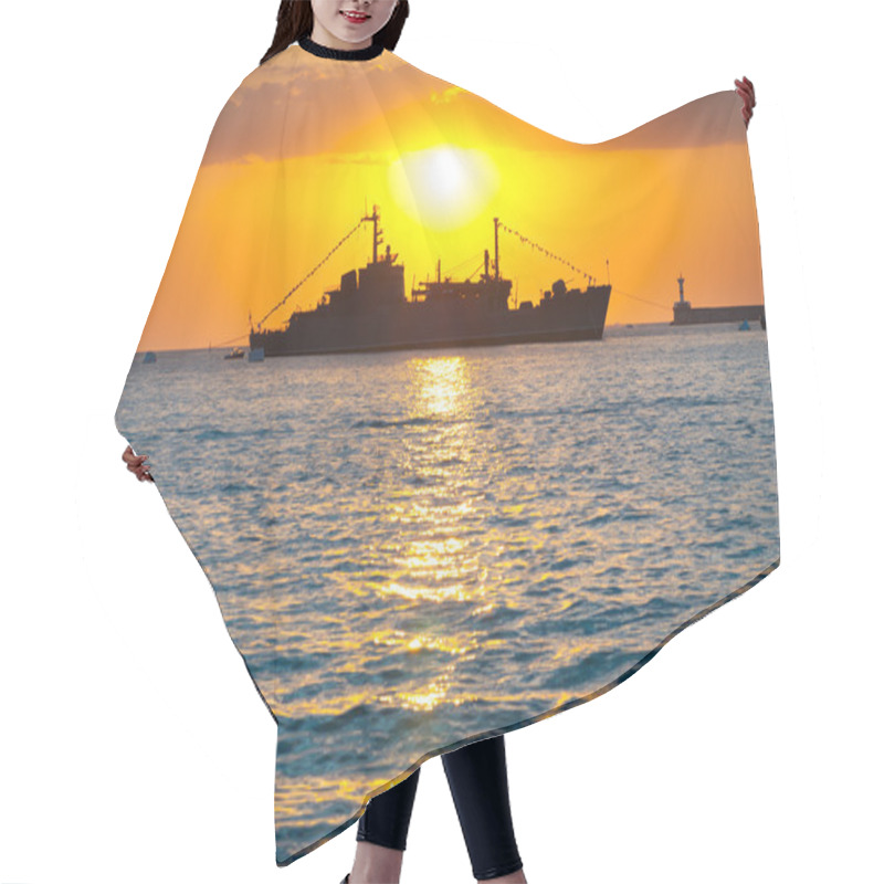 Personality  Silhouette Of Big Cargo Boat In The Port Hair Cutting Cape