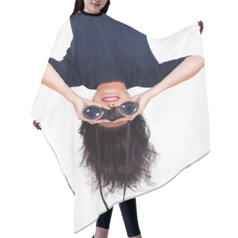 Personality  Upside Down Woman Holding Binoculars Hair Cutting Cape