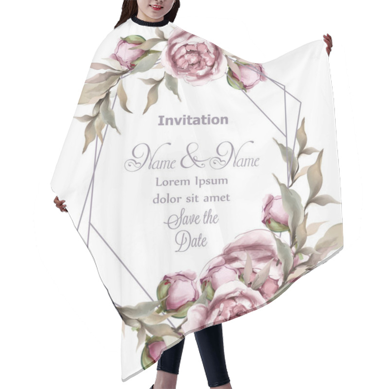 Personality  Rose Delicate Abstract Frame Vector. Wedding Invitation Card. Save The Date. Spring Summer Decors Hair Cutting Cape