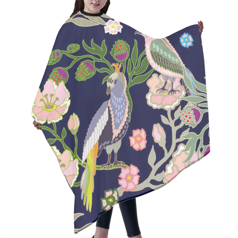 Personality  Seamless Oriental Pattern With Flowers And Birds.  Hair Cutting Cape