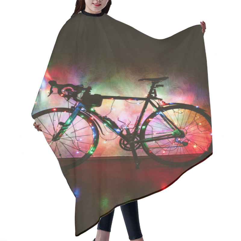 Personality  Bicycle Decorated With Christmas Lights Hair Cutting Cape