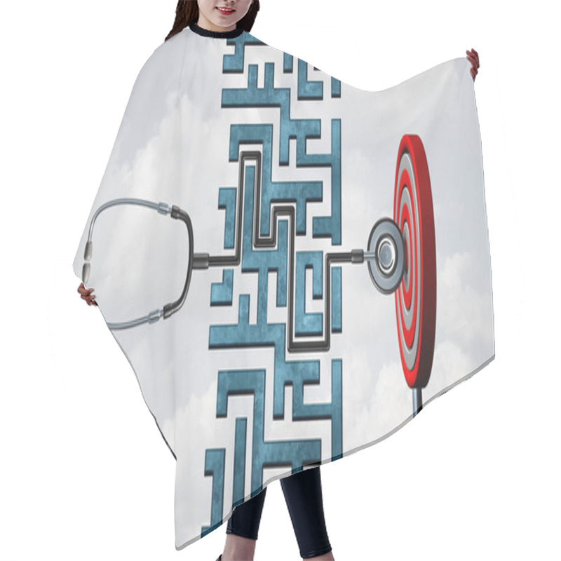 Personality  Healthcare Success And Patients To Succeed In Medical Care Or Successful Doctor Concept As A Stethoscope Solving A Maze To Hit The Target And Succeed As A 3D Illustration. Hair Cutting Cape