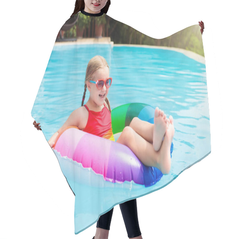 Personality  Child In Swimming Pool. Kids Swim. Water Play. Hair Cutting Cape