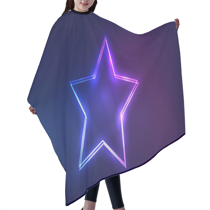 Personality  Neon Double Star Frame With Shining Effects On Dark Background. Empty Glowing Techno Backdrop. Vector Illustration. Hair Cutting Cape