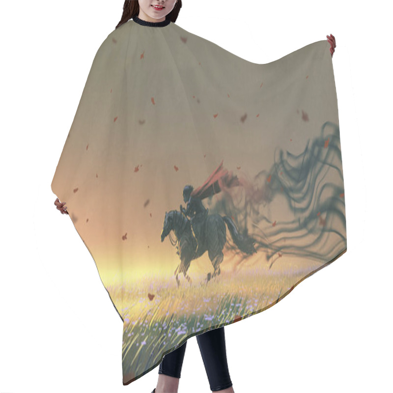 Personality  Knight Riding A Horse Running In The Meadow, Digital Art Style, Illustration Painting Hair Cutting Cape