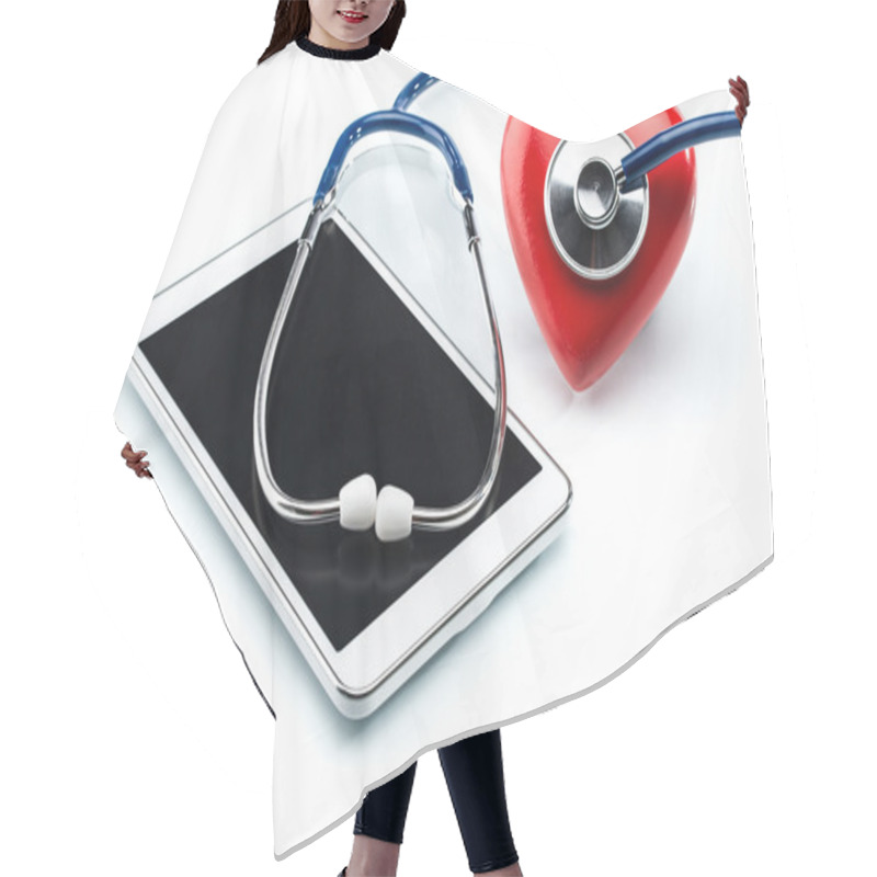 Personality  Heart Disease Research, Stethoscope ,heart Shape And Digital Tab Hair Cutting Cape