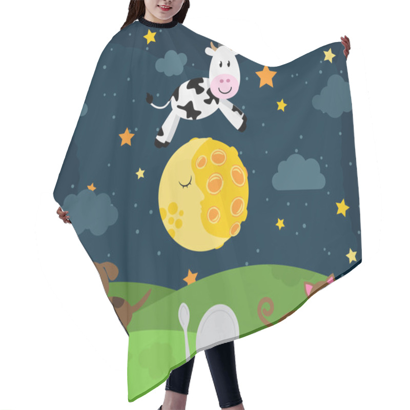 Personality  Hey Diddle Diddle Nursery Rhyme Landscape With Cow Jumping Over The Moon Hair Cutting Cape