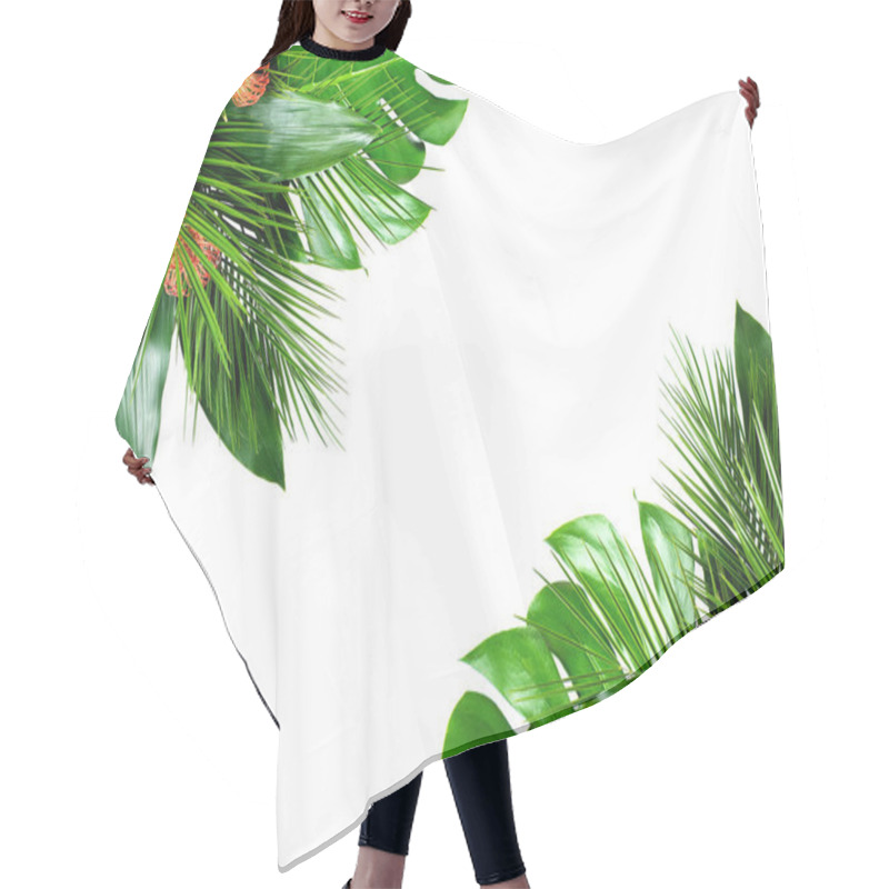 Personality  Close Up Of Bouquets Of Various Fresh Tropical Leaves On White B Hair Cutting Cape