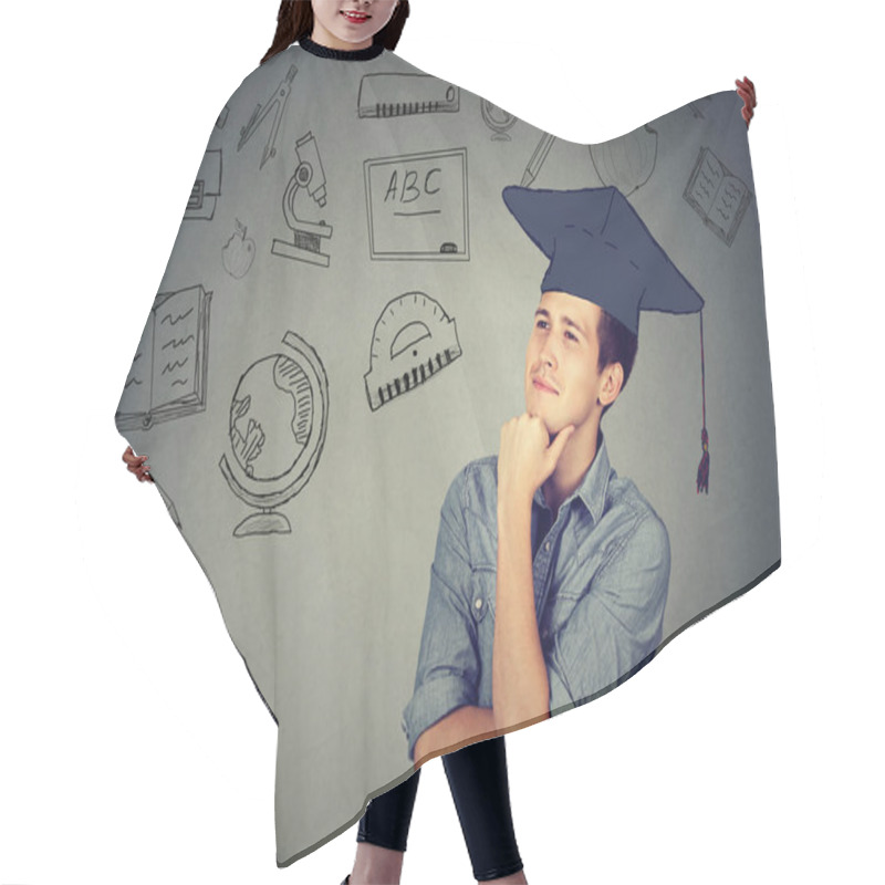 Personality  Man With Graduation Hat Looking Up Thinking  Hair Cutting Cape