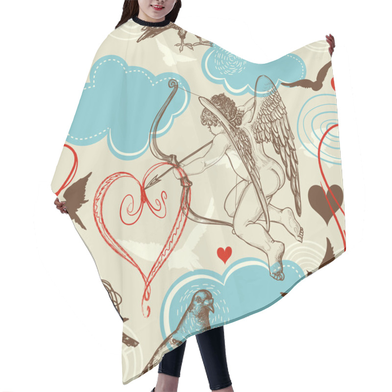 Personality  Love Seamless Pattern, Cupid And Love Birds Hair Cutting Cape