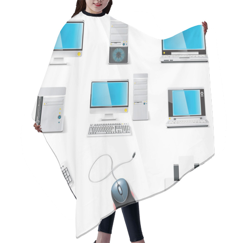 Personality  Vector White Computer Icon Set. Part 1. PC Hair Cutting Cape