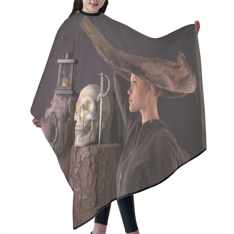 Personality  Magical Scene With Woman In Black Dress, Skull And Lamp Hair Cutting Cape