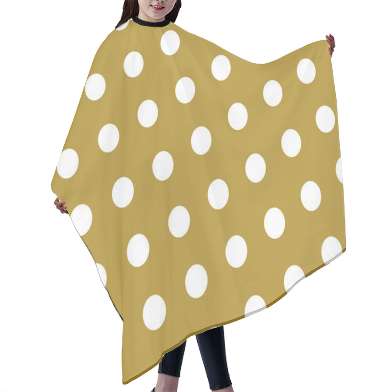 Personality  Seamless Polka Dots Wallpaper Background In Gold And White. Classic Fashion Vector Backdrop. Hair Cutting Cape