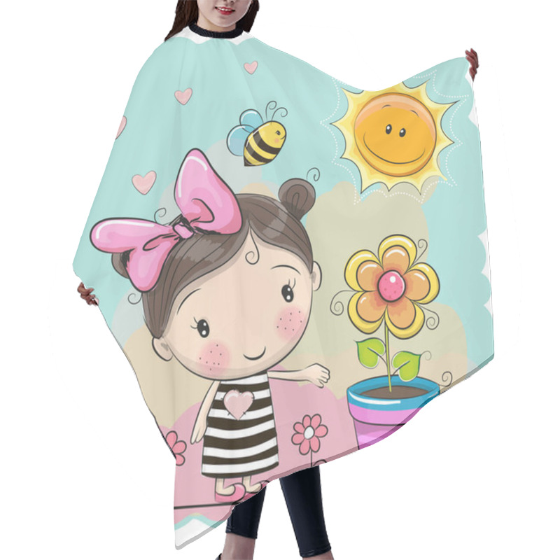 Personality  Cartoon Girl On The Meadow With Flowers Hair Cutting Cape