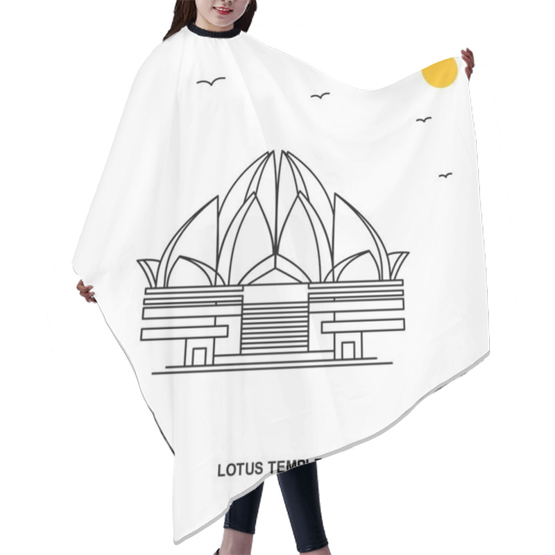 Personality  LOTUS TEMPLE Monument. World Travel Natural Illustration Background In Line Style Hair Cutting Cape