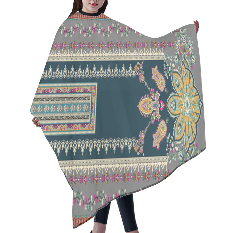 Personality  It's A Unique Digital Traditional Geometric Ethnic Border, Floral Leaves Baroque Pattern And Mughal Art Elements, Abstract Texture Motif, And Vintage Ornament Artwork Combination For Textile Printing. Hair Cutting Cape