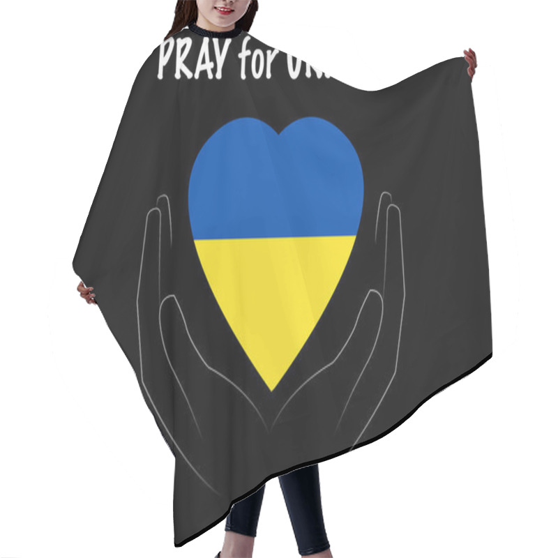 Personality  Illustration Of Ukrainian Flag Near Hands And Pray For Ukraine Lettering Isolated On Black  Hair Cutting Cape