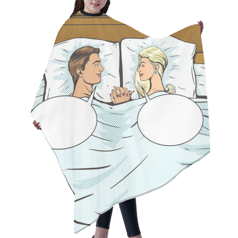 Personality  Young Couple In Bed Pop Art Style Vector Hair Cutting Cape