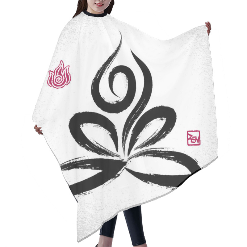 Personality  Yoga Lotus Pose And Fire Element Symbol With Oriental Brushwork  Hair Cutting Cape