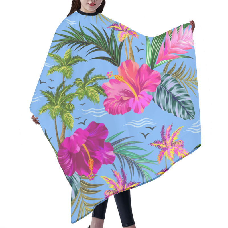 Personality  Vector Tropical Palm Trees Pattern Hair Cutting Cape