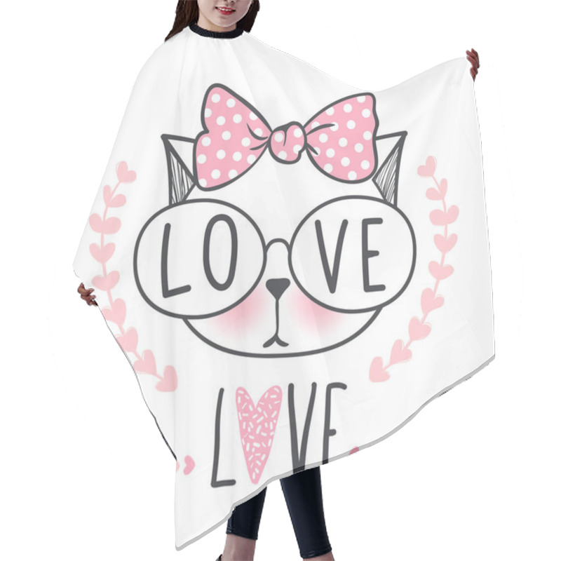 Personality  Cute Cat Vector Design. Girly Kittens. Fashion Cats Face. Hair Cutting Cape